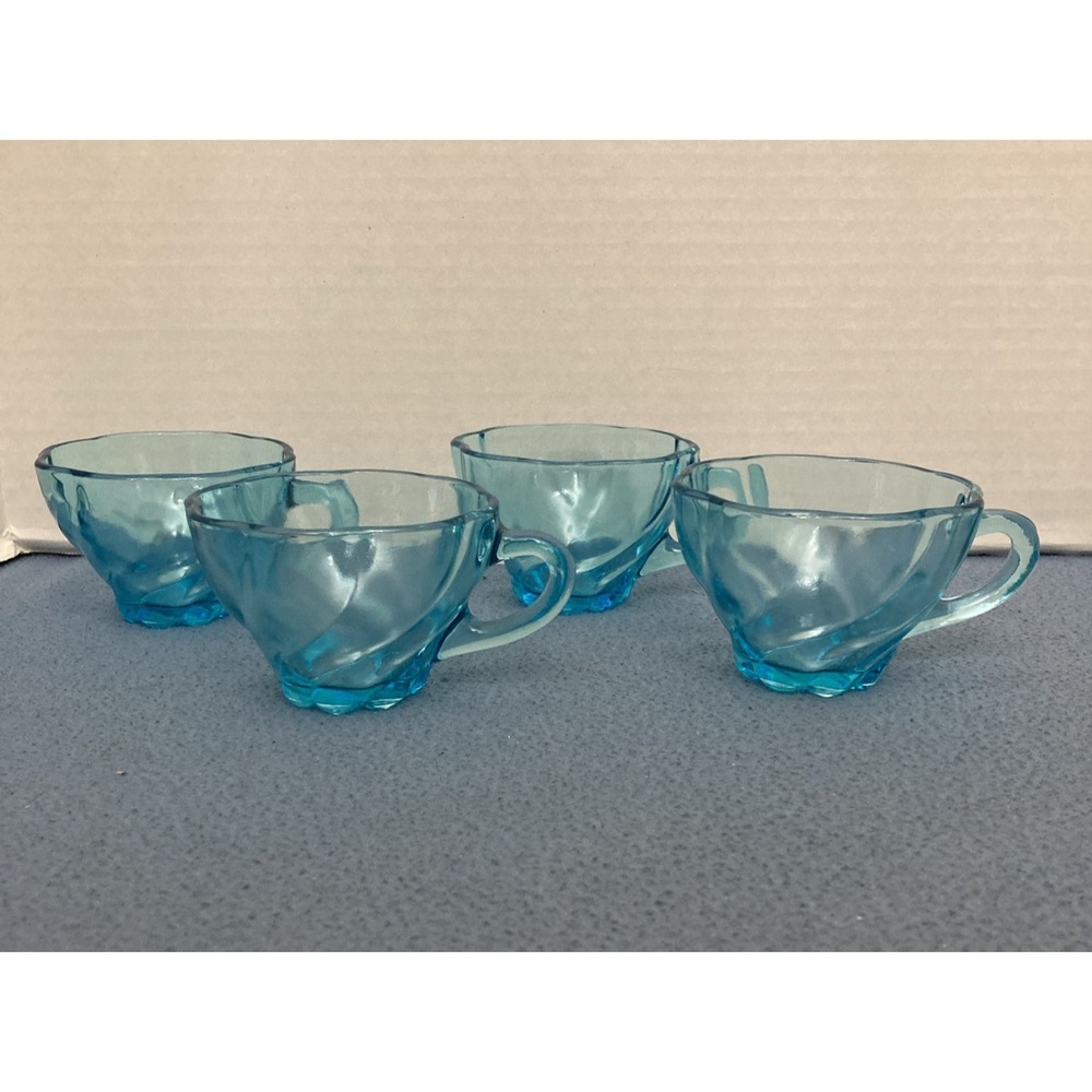 Hazel-Atlas‎ Capri Azure Blue Seashell Swirl Snack Cup - Set of 4